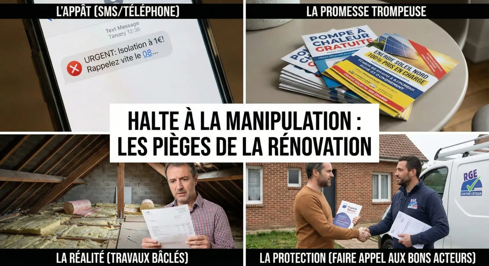Montage sur les pièges de la rénovation : SMS frauduleux, prospectus alléchants et travaux bâclés